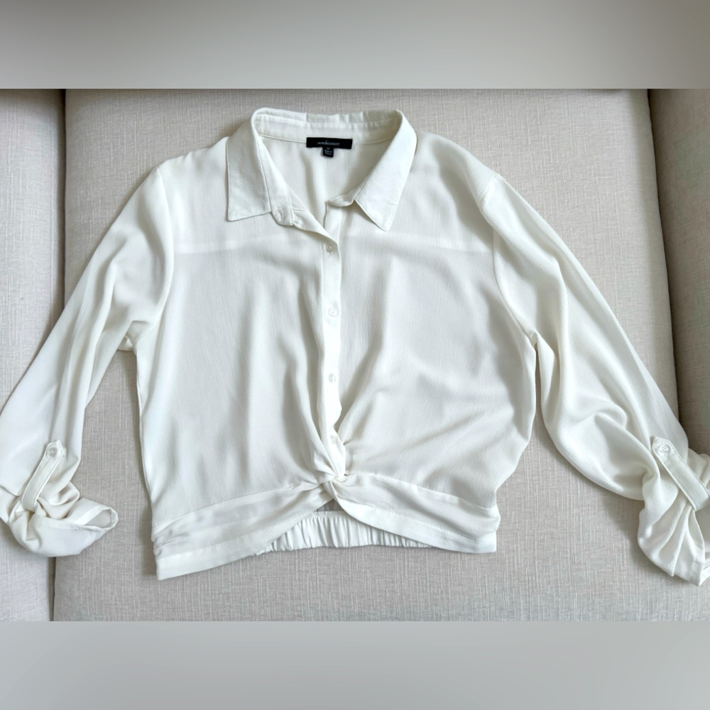 Cropped Button Up Shirt with Front Knot